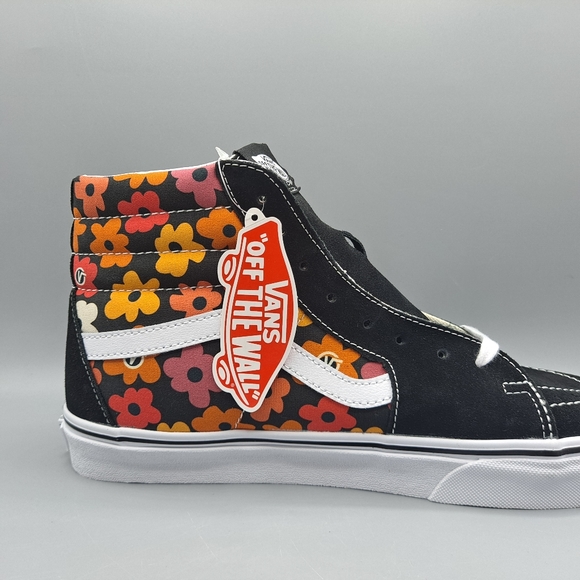 New Vans Sk8-Hi Top Flower Black White Orange Halloween Floral Men's Size 11.5 - Picture 2 of 9